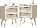 Lerliuo Rattan Nightstands Set of 2 for Bedroom, 2 Drawers