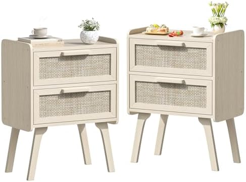 Lerliuo Rattan Nightstands Set of 2 for Bedroom, 2 Drawers