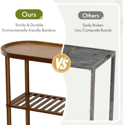Small Entryway Table Bamboo 30.7", Narrow Hallway Table 2-tier, Slim Console Table with Anti-fall Edge, Sofa Side Table 5min Easy Assembly, Small TV Stand for Bedroom, Indoor Plant Stand, Dark Walnut