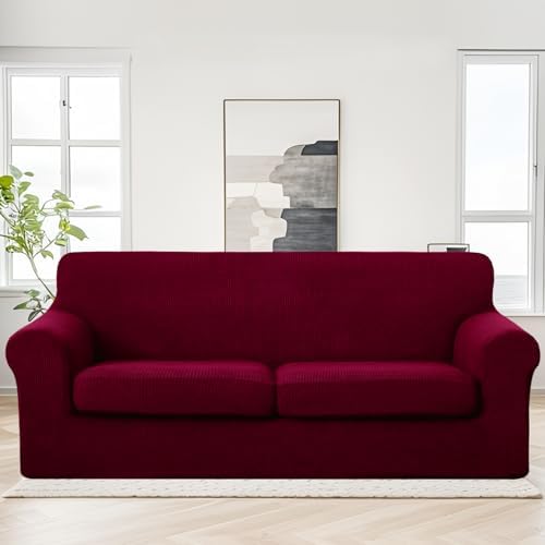 U-NICE HOME 3 Pieces Stretch Couch Cover Sofa Slipcover, Burgundy