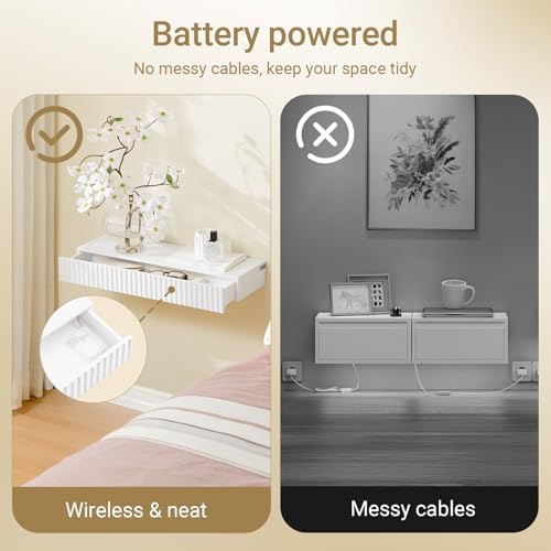 SoBuy Floating Wall Shelf Set of 2 with Drawer & LED Light