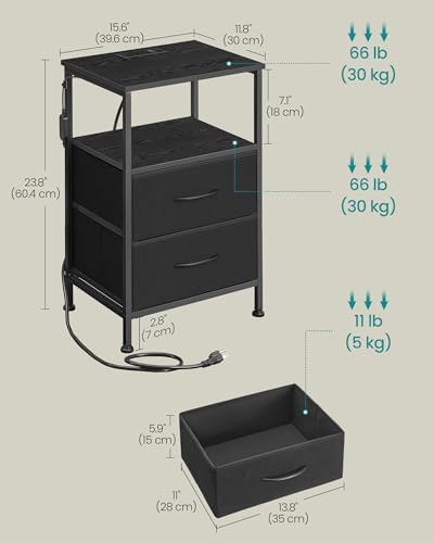 SONGMICS Nightstand with Charging Station, 2 Fabric Drawers