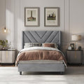Yaheetech Twin Bed Frame with Chevron Channel-Tufted Headboard, Light Gray