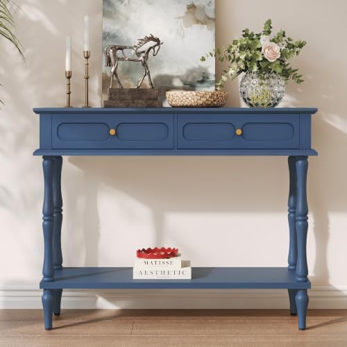 ARTPOWER 41" Mid-Century Console Table, 2 Drawers and Open Shelf, Blue