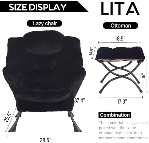 LITA Lazy Chair with Ottoman, Comfy Accent Reading Chair