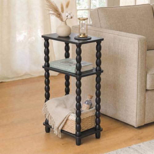 3-Tier Narrow Side Table, Skinny End Table with Wood Spindle Legs Black