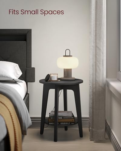 VASAGLE Round Side Table with Lower Shelf, End Table for Small Spaces