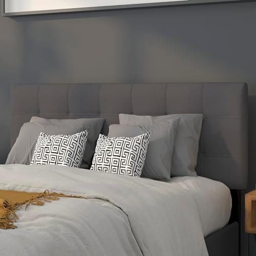 EMMA + OLIVER Dark Gray Full Quilted Tufted Headboard