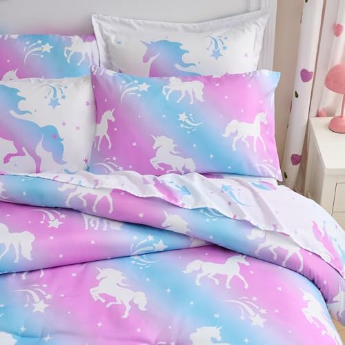 Joiedomi Kids Comforter Set Bedding Set for Boys Girls Super Soft Microfiber Bed in a Bag with Comforter Sheets Pillowcase Sham, Purple Unicorn, Full