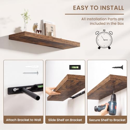 Dreamland 18 in Wall Mounted Wood Floating Shelves, Rustic Brown, 2 Pack