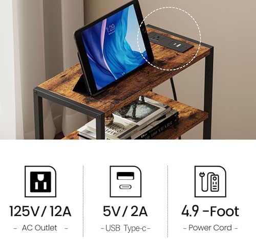 TUTOTAK Narrow Side Tables with Charging Station, Slim End Tables Set of 2