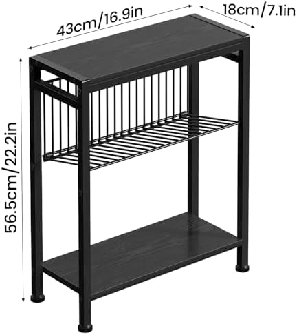 Narrow Side Table Set of 2, 3-Tier End Table, Small Nightstand