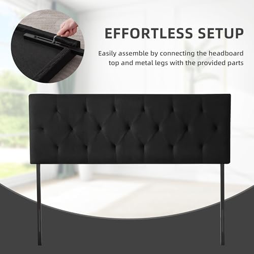 Linen Headboard Twin Size, Adjustable Height Headboard 37-51 in, Black