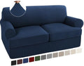 Turquoize 3 Piece T Cushion Loveseat Slipcovers Sofa Cover for 2 Cushion Couch Cover Washable Sofa Slipcover Furniture Covers with 2 Individual T Cushion Seat Covers (2 Cushion Loveseat, Navy)