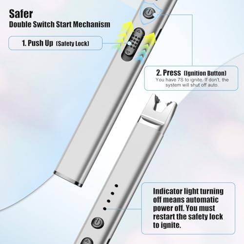 LcFun 2 Pack Candle Lighter Electric USB Rechargeable Plasma Arc Lighter with Safety Lock, Windproof Flameless Long Lighters for Candle, Grill, BBQ, Camping, Gas Stoves (Silver, Rose Gold)