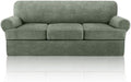 4 Piece T Cushion Sofa Slipcovers Stretch Couch Slip Cover for 3 Cushion Couch Sofa, Machine Washable for Living Room (Green, 3 Cushions)