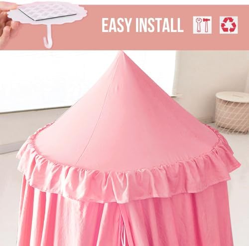 Kertnic Decor Princess Canopy for Girls Bed, Soft Smooth Playing Tent Canopy Room Decoration Castle, Dreamy Mosquito Net Bedding, Reading Nook Canopies in Home (Nordic Pink)