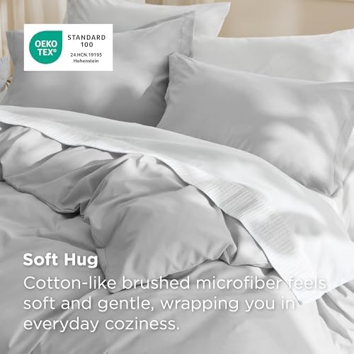 Bedsure Duvet Cover Queen Size, Double Brushed Bedding Set, Silver Grey