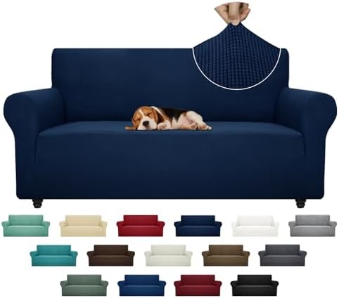 ZNSAYOTX Super Stretch Couch Cover (72"-92") Universal Sofa Covers with Elastic Bottom, Dog Cat Pets Friendly Washable Furniture Protector Fitted Sofa Slipcovers Stay in Place (Navy Blue, Sofa)