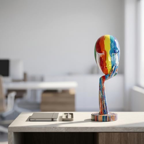 Simple Creative Colorful Female Face Art Statue Thinker Sculpture Abstract Character Crafts Ornament Home Office Bedroom Living Room Study Decoration (Large 15.3x4.9x4.9in)