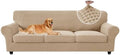 MAXIJIN 4 Pieces Stretch Oversized Couch Covers for 3 Cushion Sofa Covers Washable Sofa Slipcovers Thick Soft Furniture Protector with Non Slip Strap (Khaki), 91"-110"(3 XL Cushions)