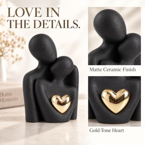 Mini Couple Statue, Ceramic Figurine for Shelf Decor, 3.15" Black