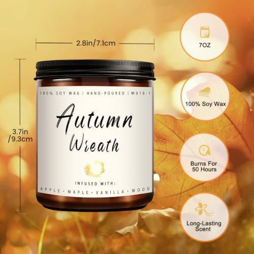 Auelife Fall Candle Set | 4 Pack Scented Candles for Home - Candle Gifts for Women Men, Soy Candles Home Scented | Autumn Fragrance of - Apple Pie/Cinnamon/Harvest/Wreath