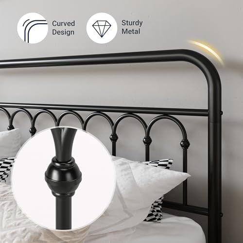 Allewie Queen Size Metal Platform Bed Frame with Headboard, Black