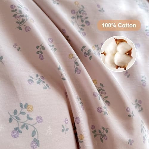 Boho Floral Queen Size Duvet Cover Set 3 Pcs,Purple Flower 100% Cotton Bedding Set with Lace Ruffles,Cottagecore Cute Soft Breathable Queen Comforter Covers with 2 Pillowcases 90"×90"