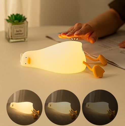 Duck Night Light Silicone,Lying Flat Duck Night Light, Kids Room Decor Ambient Lamp,Nursing Bedside Touch Night Lamp, Rechargeable and Dimmable,Cute Squishy Night Light.