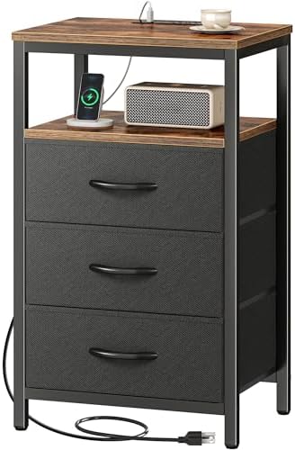Huuger Nightstand with Charging Station, 27.6 Inch Bedside Table,Side Table