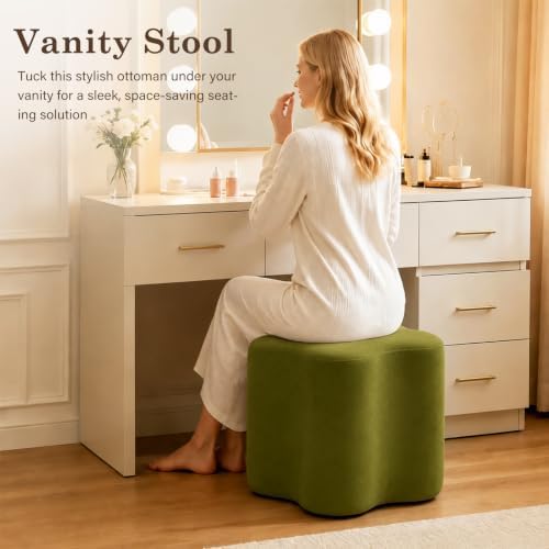 Flower-Shaped Ottoman Foot Stool, 15.7" Velvet Accent Ottoman