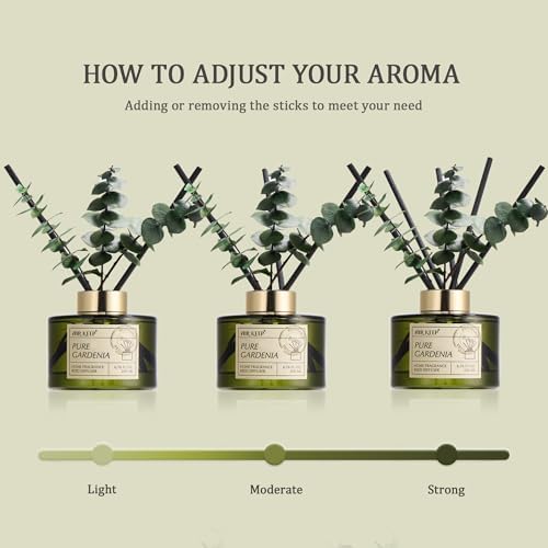 Airkeep Reed Diffuser Set with 6.76 fl oz Pure Gardenia Scent Essential Oils and 3 Leaves & 8 Diffuser Sticks,Bathroom Shelf Decor & Air Freshener, House Bedroom Office Decor & Gifts