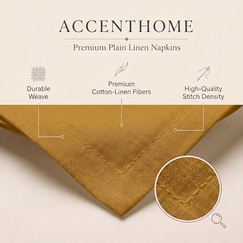 ACCENTHOME Mustard Cotton Linen Napkin Set of 12 18x18 inch Dinner Napkins