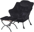 Welnow Lazy Chair with Ottoman, Reading Chair with Footrest, Jet Black