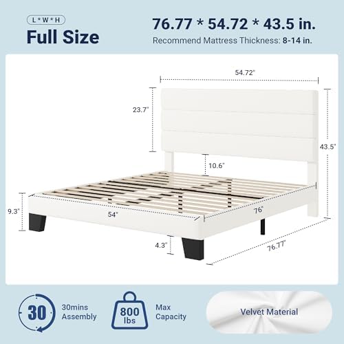 Allewie Full Size Platform Bed Frame with Velvet Upholstered Headboard