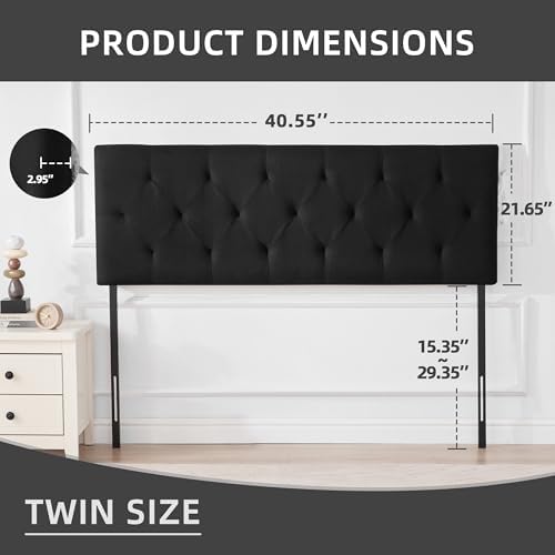 Linen Headboard Twin Size, Adjustable Height Headboard 37-51 in, Black