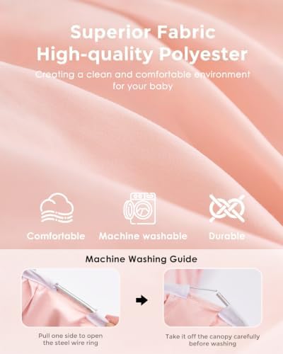 little dove Bed Canopy for Girls with Star Lights, 39.4''x106'', Peach Pink