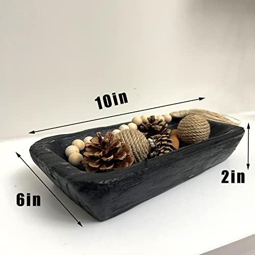 Wooden Dough Bowl Decor, Vintage Wooden Bowl Hand Carved Home Decor for Dining Table Center, Living Room, Kitchen Decor. (10inch black)