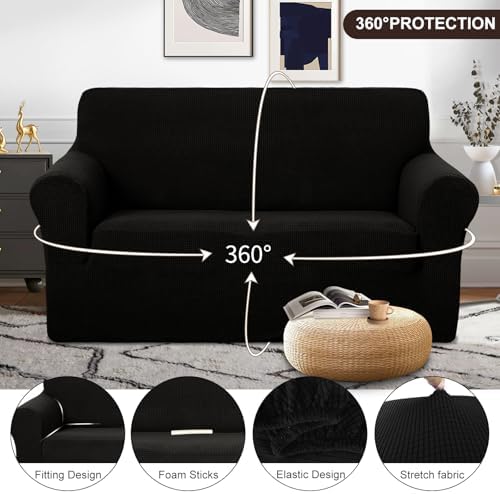 U-NICE HOME Loveseat Cover Stretch Couch Cover Sofa Slipcover, Black