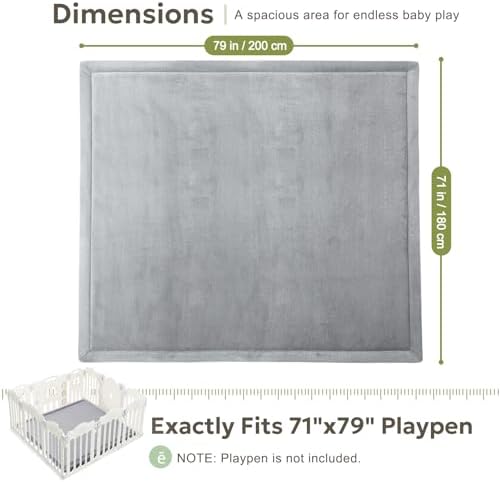 Mallify Ultra Soft 1.3" Thick Baby Play Mat for Floor, Extra Large Velvet 71"x79" Playpen Mat, Baby-Safe & Non-Slip Tummy Time Mat, Crawling Mat for Babies, Toddlers, Infants, Kids, Gray