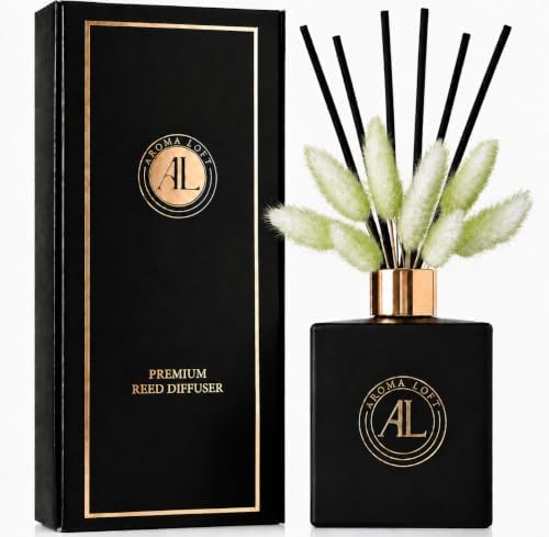 Black Reed Diffuser Sticks in Oil Set with Fresh Balsam Scent | Long-Lasting Reed Diffusers for Home, Office & Bedroom Decor Fragrance Diffuser | Green Dried Flowers | (5 oz)