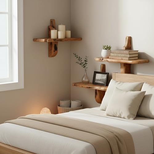 WELLAND Live Edge Cedar Bedside Floating Shelves, Set of 2