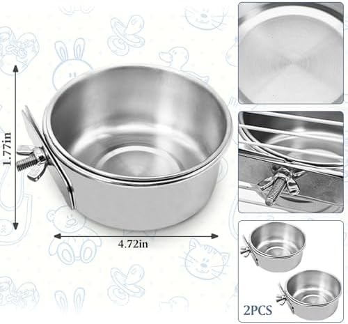 PINVNBY 2PCS Stainless Steel Bird Food Bowl Parrot Bird Dishes for Cage