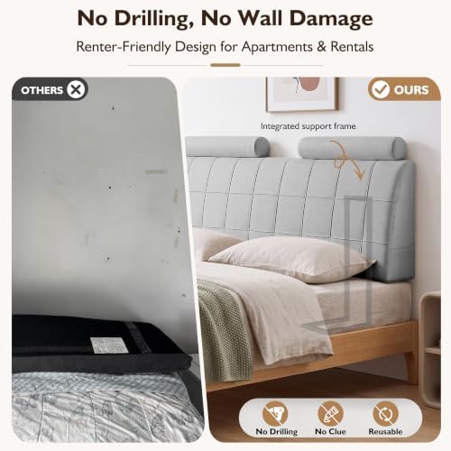 Full Headboard with 2 Headrests, Memory Foam Upholstered Headboard