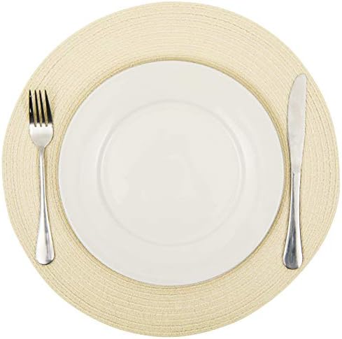 SHACOS Round Braided Placemats Set of 6 Round Table Place Mats for Dining Tables 15 inch (Cream, 6)