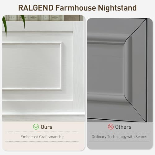 RALGEND Farmhouse End Table with 2 Drawers and Open Shelf, White and Walnut