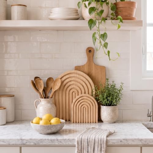 Chunful 2pcs Arch Cutting Board Boho Shelf Decor, Wood Color, Pine