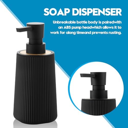 YAUKPH Small Soap Dispenser for Bathroom and Kitchen Bamboo Decor Black