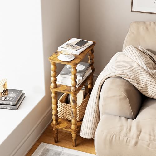 Veegle Narrow Side Table Small End Table for Small Spaces Rustic Brown